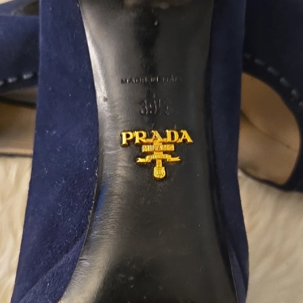 Prada Dark Blue Suede Heels - Picture 2 of 4